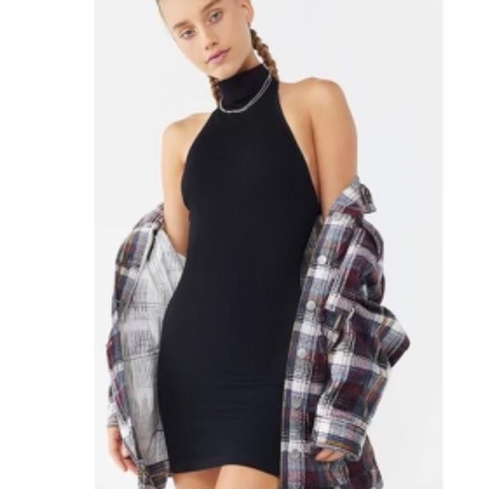 Urban Outfitters Ribbed High Neck Strappy Back Mini Body Con Dress